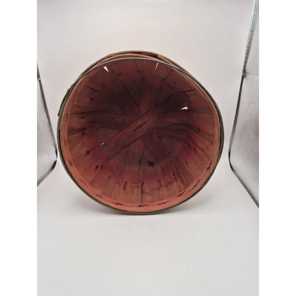 Vintage Wooden Apple Basket With Metal Handle Rustic Farmhouse Decor